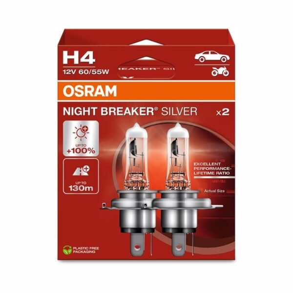 OSRAM NIGHT BREAKER SILVER 100% 12V H4 60/55W P43t žarulje 2 komada set